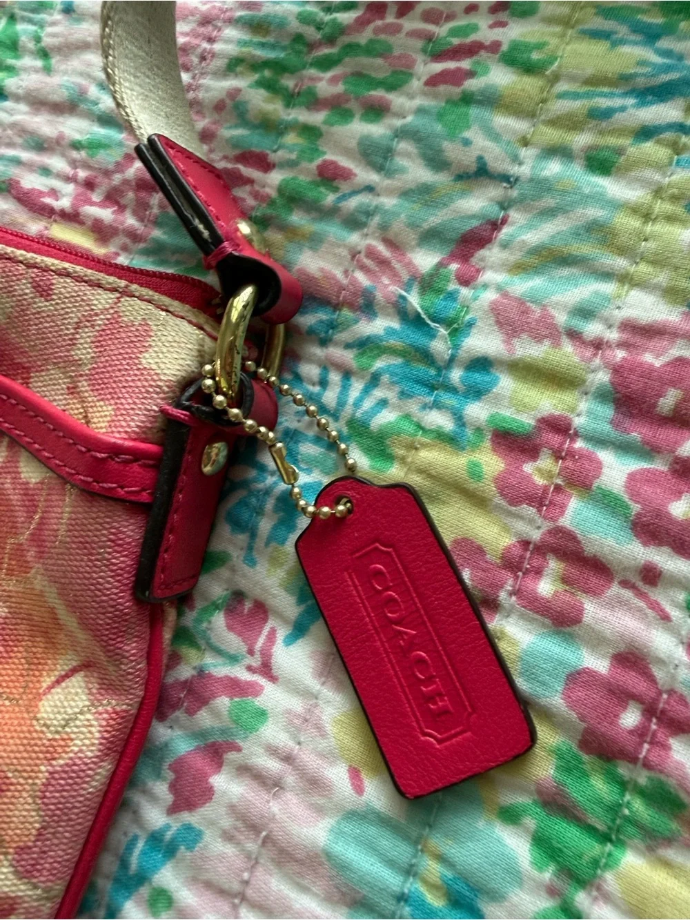 Coach Pink Floral Canvas Crossbody with Cream Strap